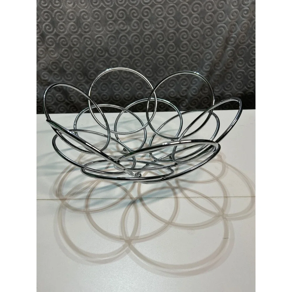 Modern Chrome Wire Circle Fruit Bowl Decorative Table‎ Centerpiece